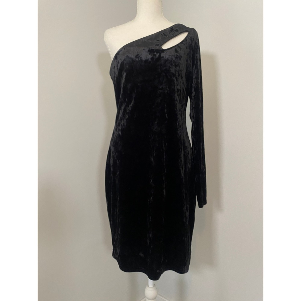 Charlotte Russe Dress Womens XL Black One Shoulder Crushed Velvet Cutout Bodycon
